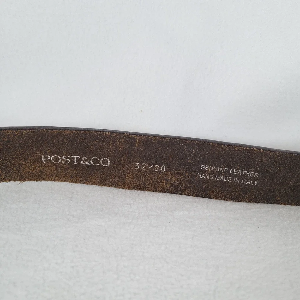 POST & CO Mens Rustic Italian Distressed Leather Western Belt Size 32 Brown